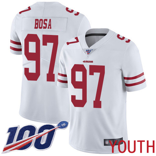 San Francisco 49ers Limited White Youth Nick Bosa Road NFL Jersey #97 100th Season Vapor Untouchable->san francisco 49ers->NFL Jersey